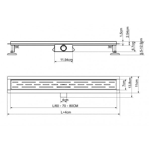Douchegoot mat zwart 60x7cm Sanotechnik