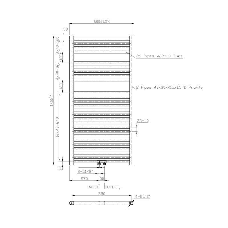 Radiator Luzi Lydia mat zwart 120x60 incl. bevestigingsset