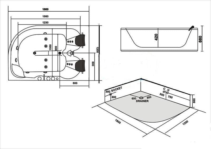 Tweepersoons Whirlpoolbad 180x123cm Creativa 666P