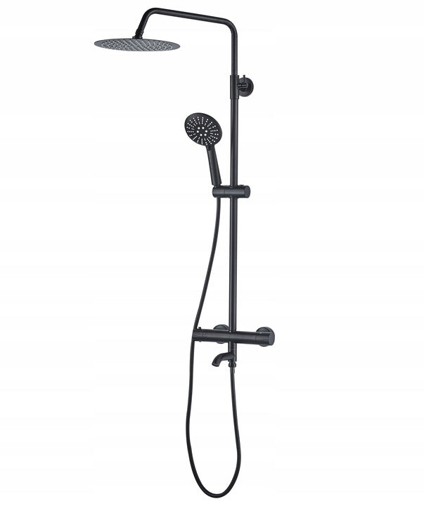 Doucheset Mat Zwart met Thermostatische Douchekraan Lungo
