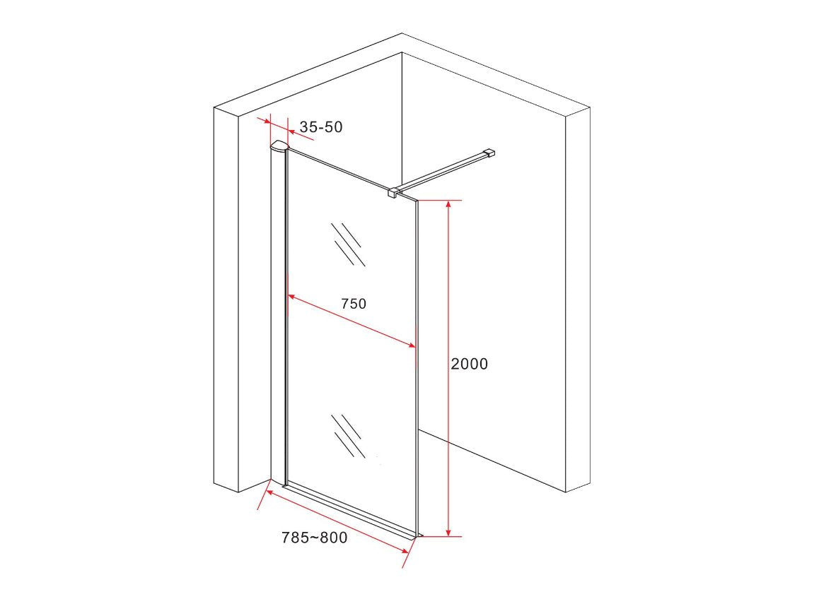 Inloopdouche douchewand 8mm chroom profiel antikalk