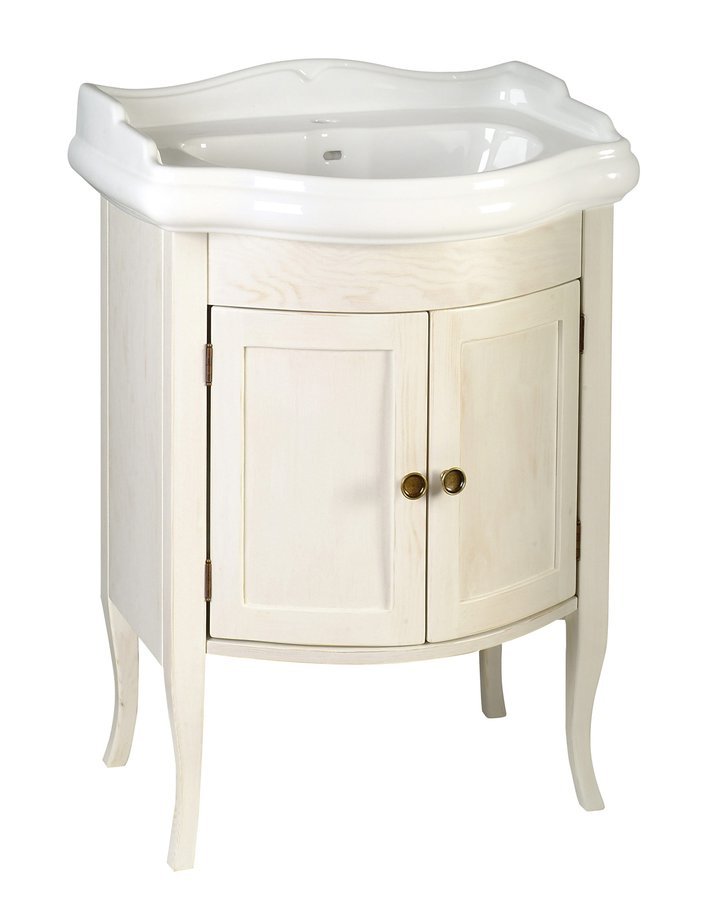 Retro staand wastafelmeubel 60x45 oud wit massief hout