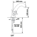 Retro wastafelmengkraan Antea met 2 knoppen uitloop 12cm diverse kleuren