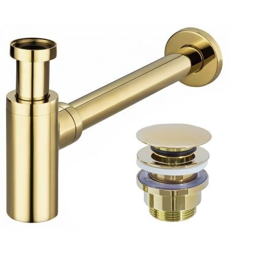Afvoerplug met sifon inclusief muurbuis en rozet Glans Goud