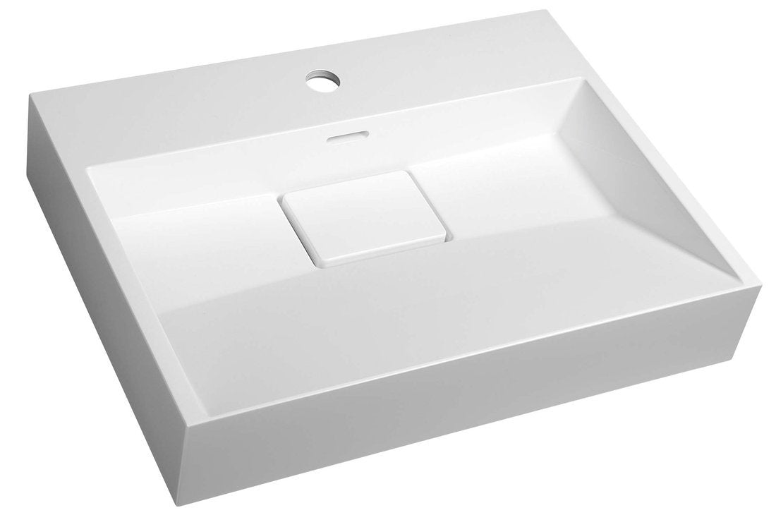 Wastafel 60x45cm Amur Cast Marble vrij hangend rechthoek wit