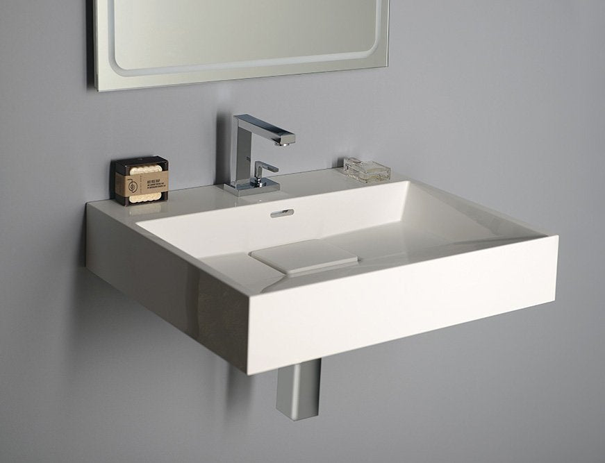 Wastafel 60x45cm Amur Cast Marble vrij hangend rechthoek wit