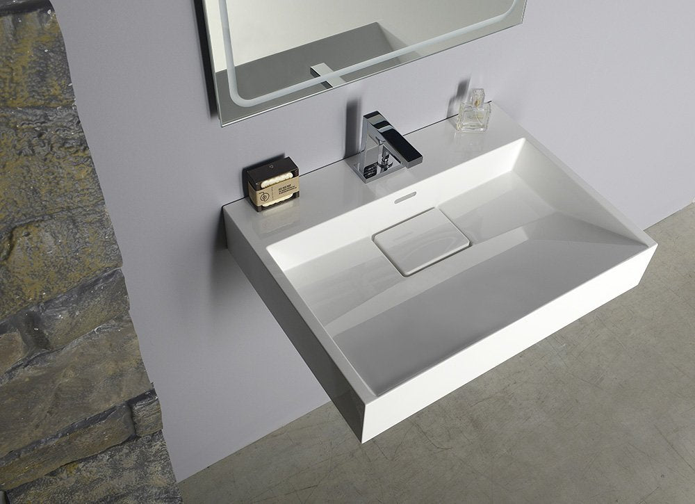 Wastafel 60x45cm Amur Cast Marble vrij hangend rechthoek wit
