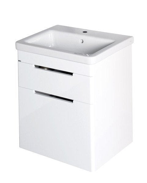 Badmeubel Ella 60x65x45 2 softclose laden incl. keramische wastafel hoogglans wit