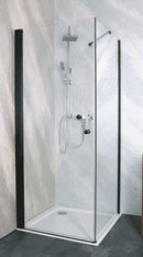 Douchecabine 100x100 mat zwart met draaideur en vaste wand