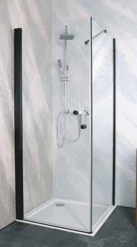 Douchecabine 80x80 mat zwart profiel draaideur + vaste wand