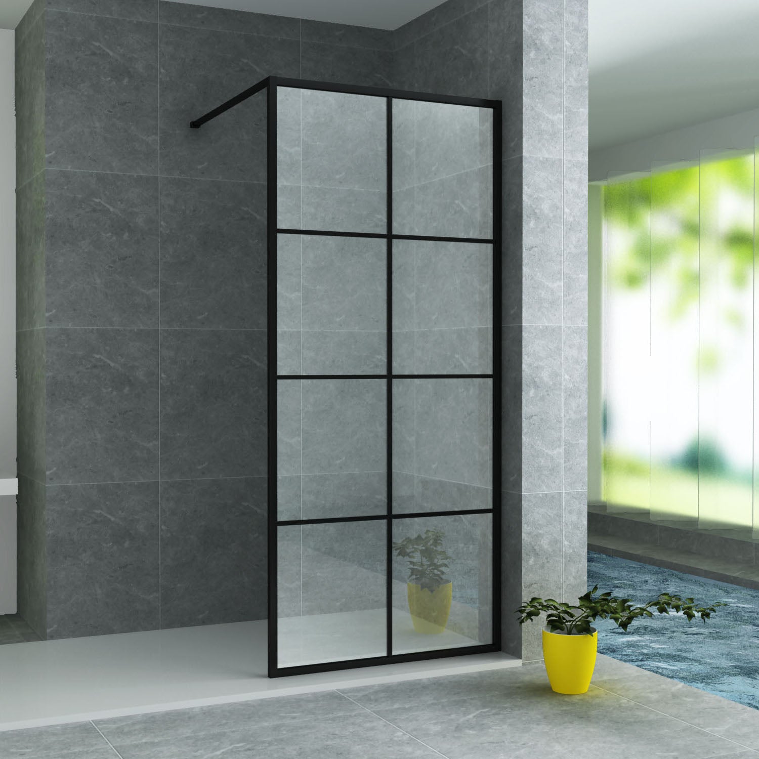 Inloopdouche douchewand 80x200 mat zwart raster Beko antikalk
