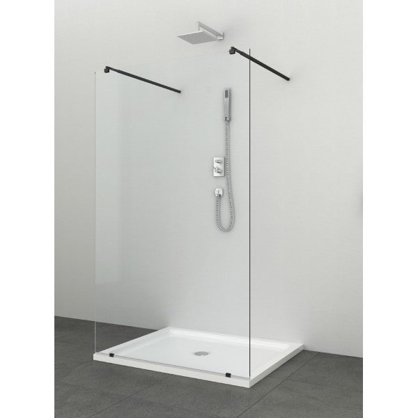 Sanotechnik Free vrijstaande douchewand 110x195cm met anti-kalk coating mat zwart