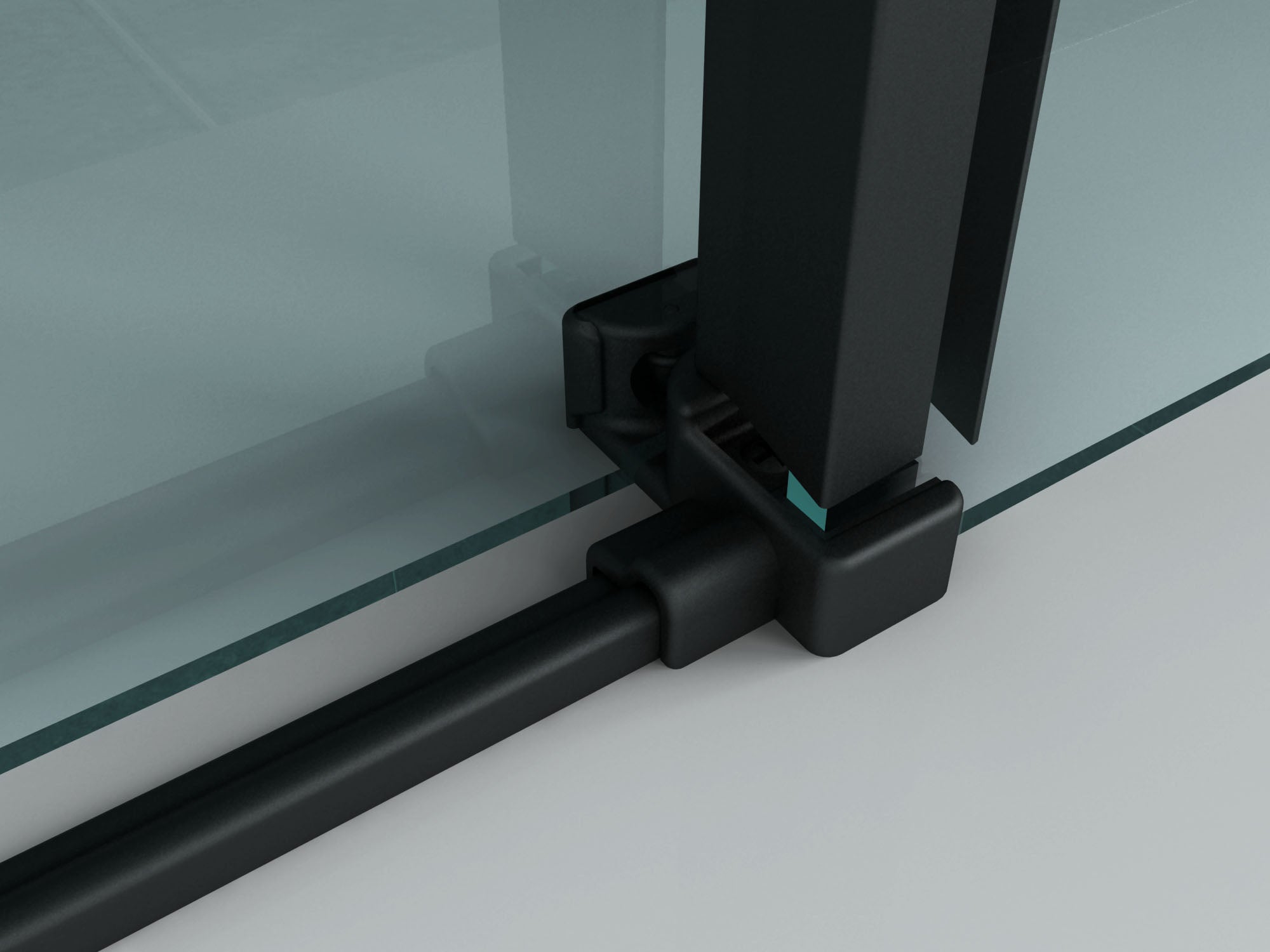 Detail van glas en zwart van Aloni Met Antikalk Coating douchecabine