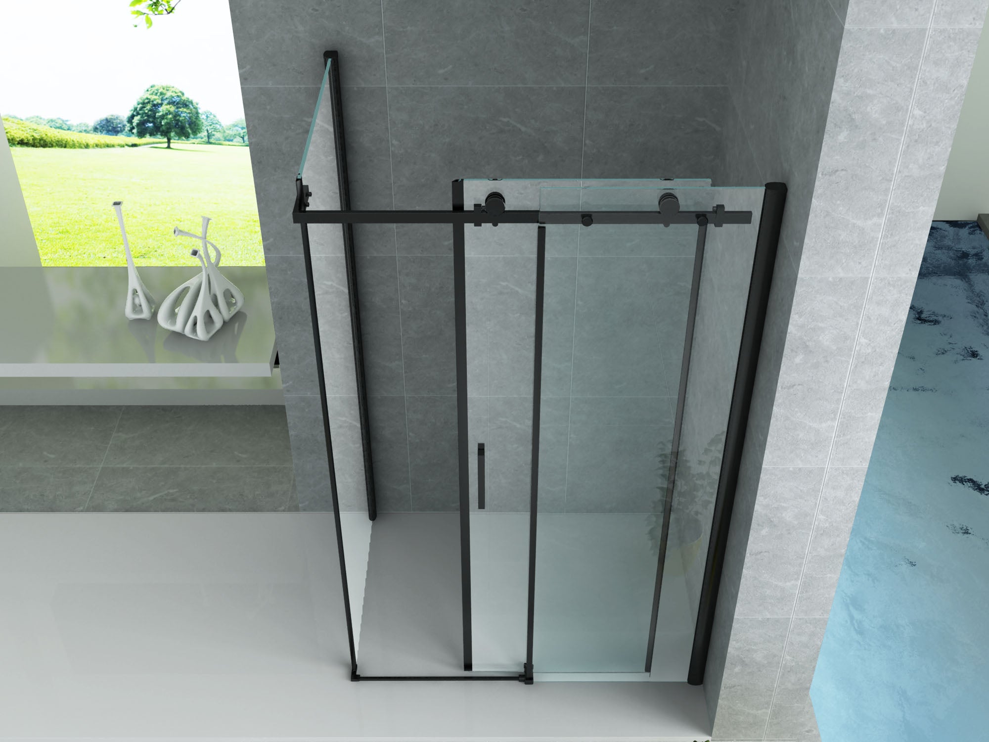 Douchecabine met schuifdeur mat zwart antikalk coating
