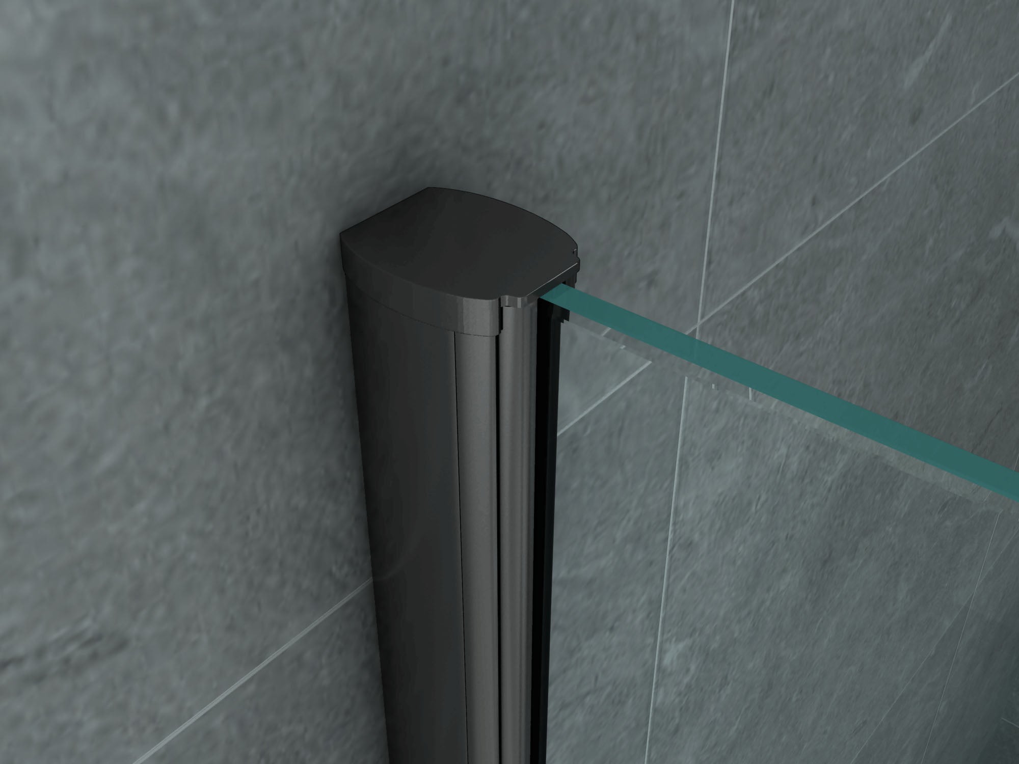Detail van glas en zwart van Aloni Met Antikalk Coating douchecabine