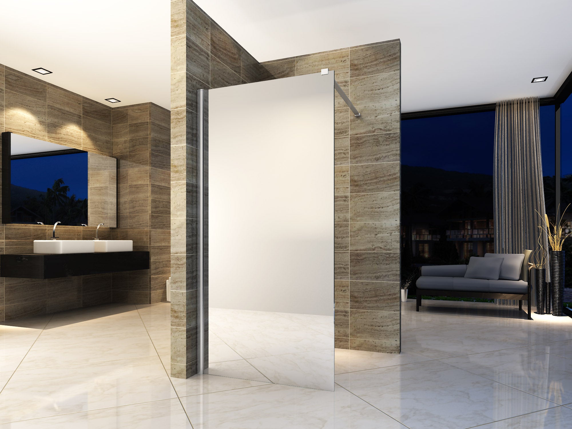 Inloop douchewand spiegelglas 8mm antikalk veiligheidsglas