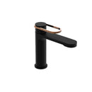 Wastafelkraan mat zwart gekartelde ring koper