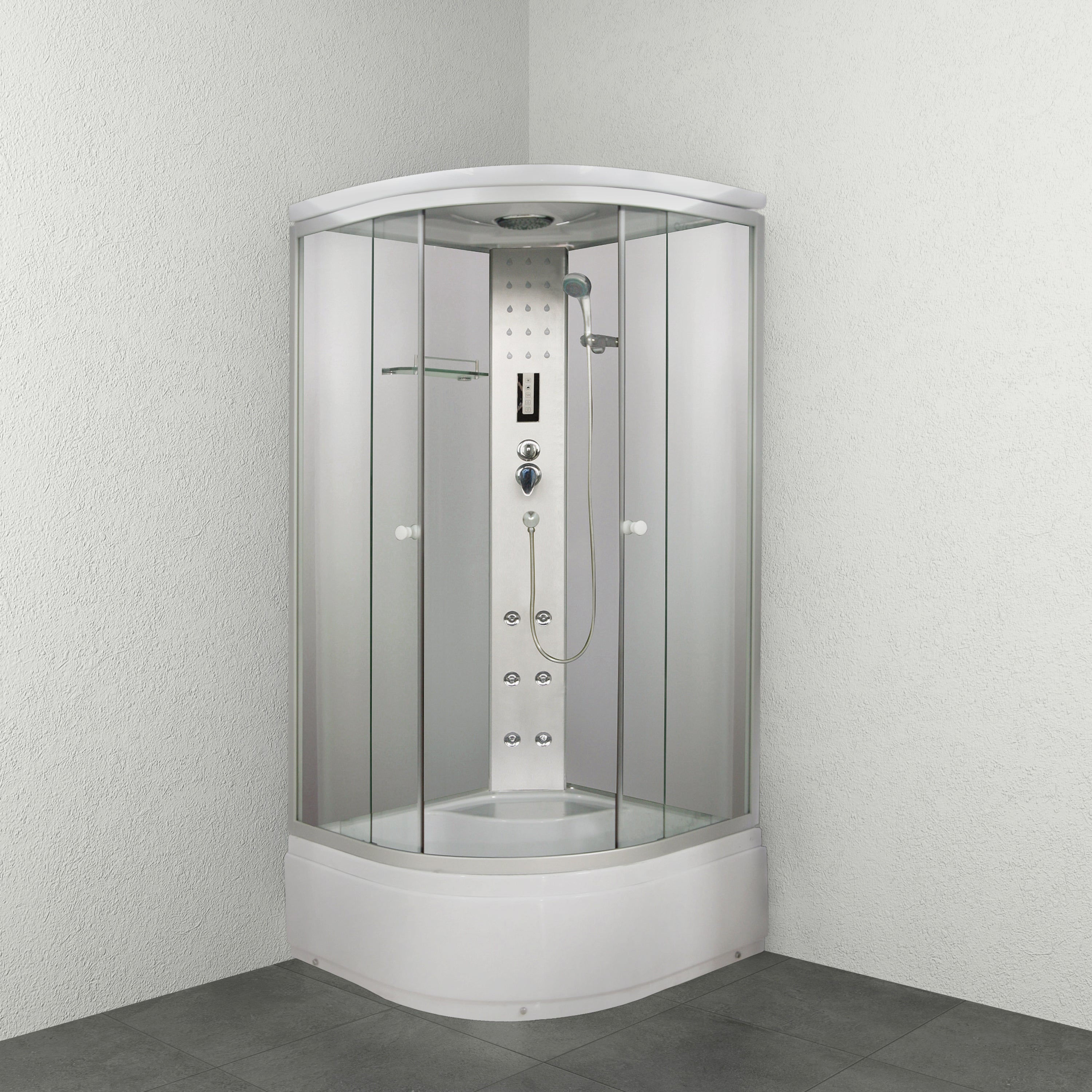 Gesloten douchecabine 90x90x215 kwartrond PR55 met zitje