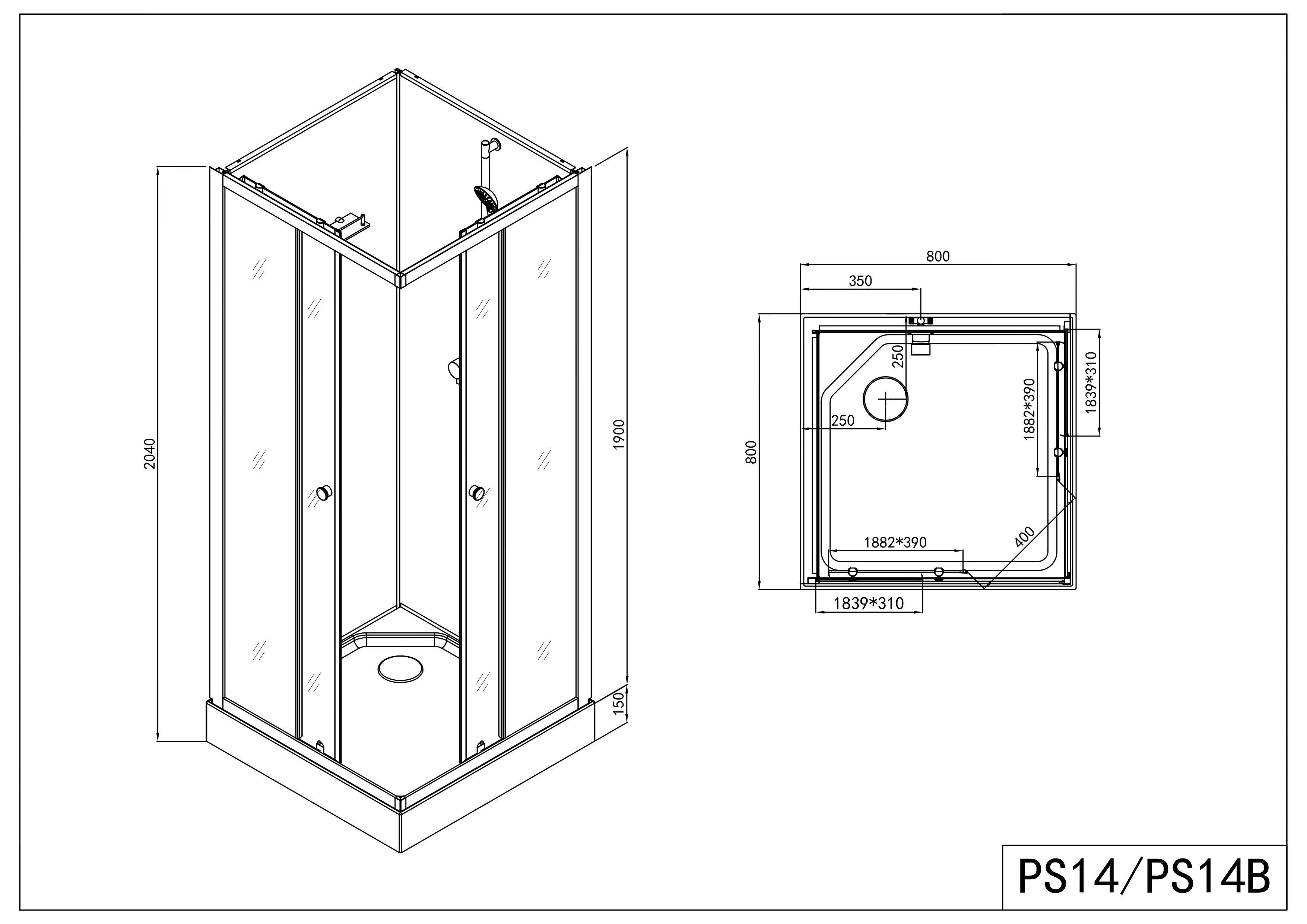 Complete douchecabine 80x80x204 kitvrij Sanotechnik Forte
