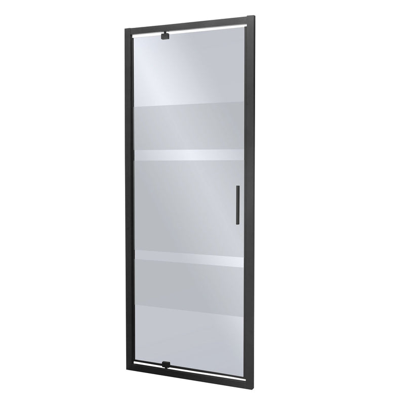 Douchedeur 90x190 zwart profiel grijs glas met decor Tomar