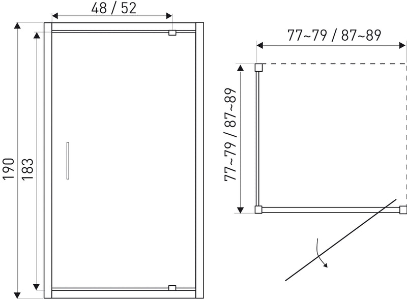 Douchecabine 90x90x190 mat zwart privacy glas Kerra Tomar