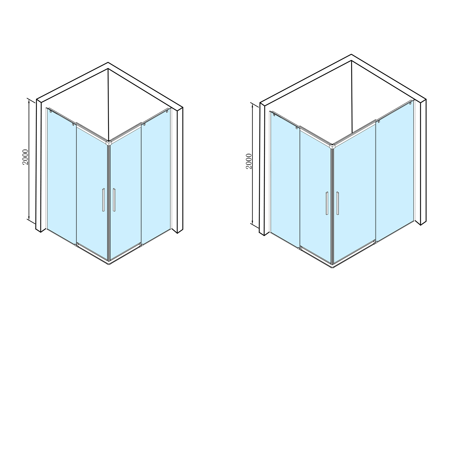 Detail van glas en zwart van Polysan Hoek Instap douchecabine