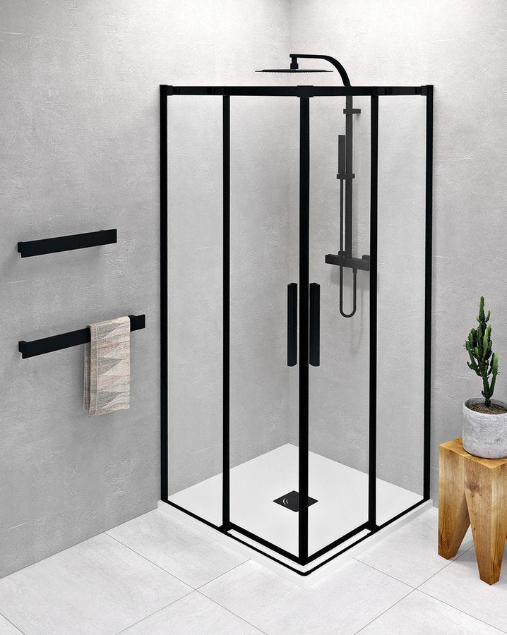 Douchecabine 90x90 zwart profiel met hoek instap en anti-kalk coating Altis Line