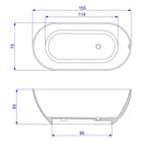 Vrijstaand ligbad 155x75 mat wit Arcqua Cusco cast marble