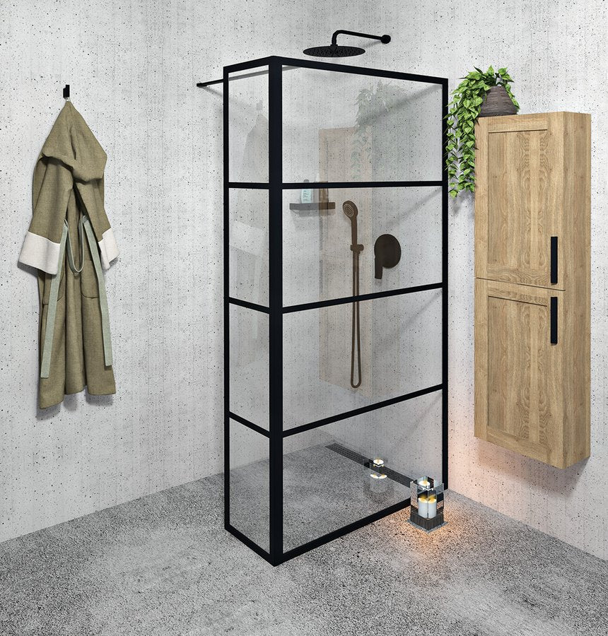 Inloopdouche douchewand 100x200 Cure Mat Zwart zwart met anti-kalk coating