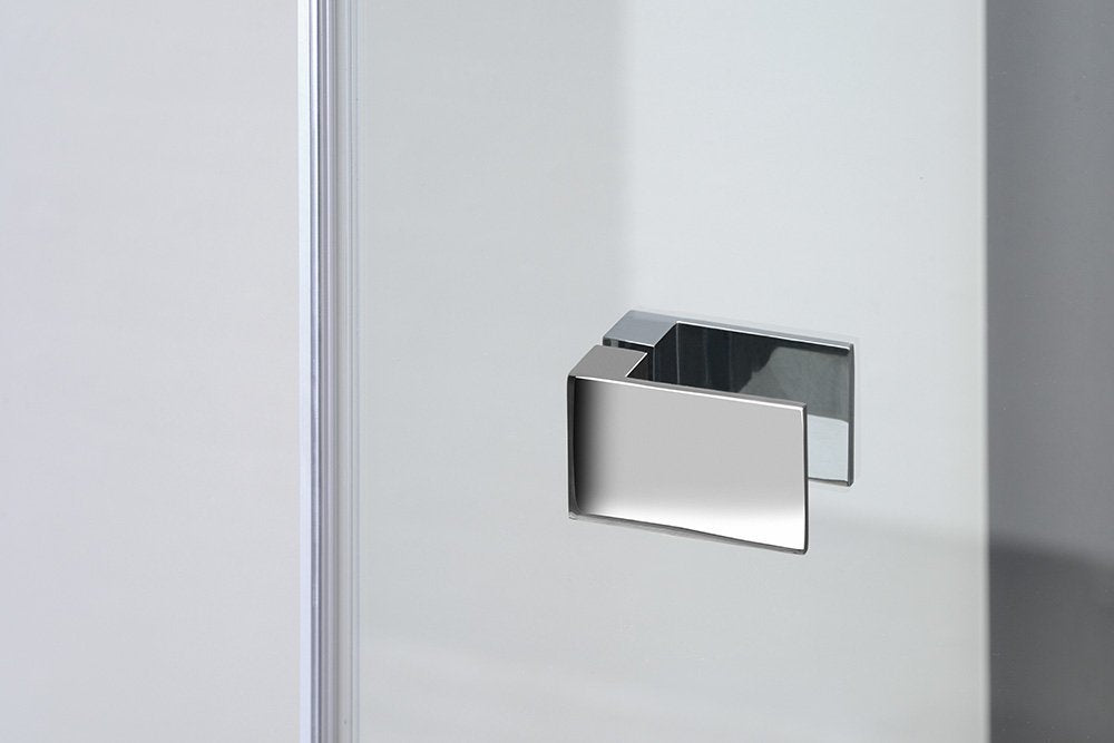 Detail van glas en chroom van Polysan Rechthoek douchecabine