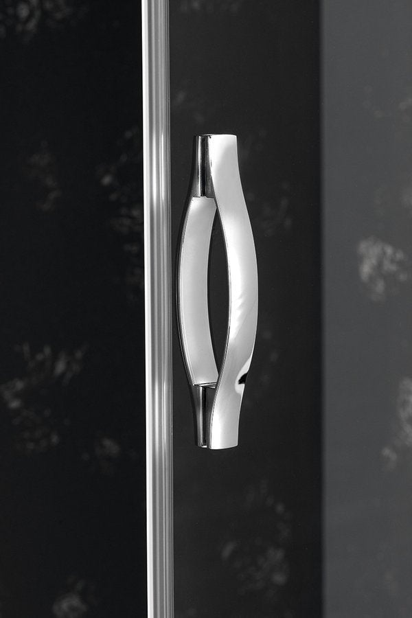 Detail van glas en chroom van Sigma Simply Quadrant R550 douchecabine