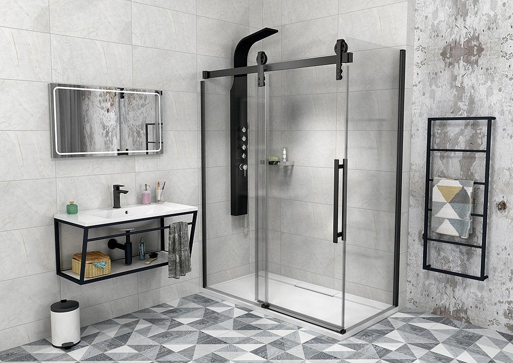 Verschuifbare douche nisdeur 180x200 mat zwart Sapho Volcano anti kalk