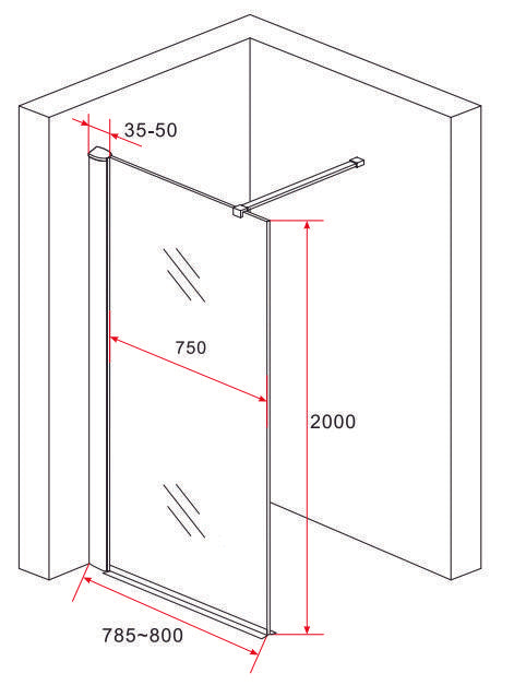 Inloopdouche douchewand 100x200cm getint rookglas mat zwart profiel antikalk