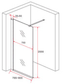 Inloopdouche douchewand 100x200cm getint rookglas mat zwart profiel antikalk