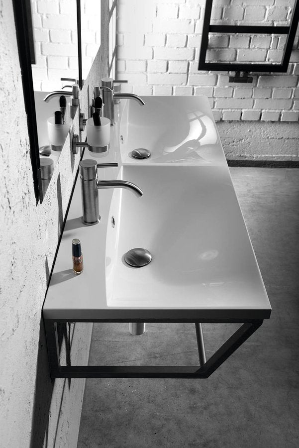 Dubbele wastafel 120x46 marmer countertop Maria wit met twee kraangaten
