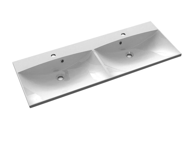 Dubbele wastafel 120x46 marmer countertop Maria wit met twee kraangaten
