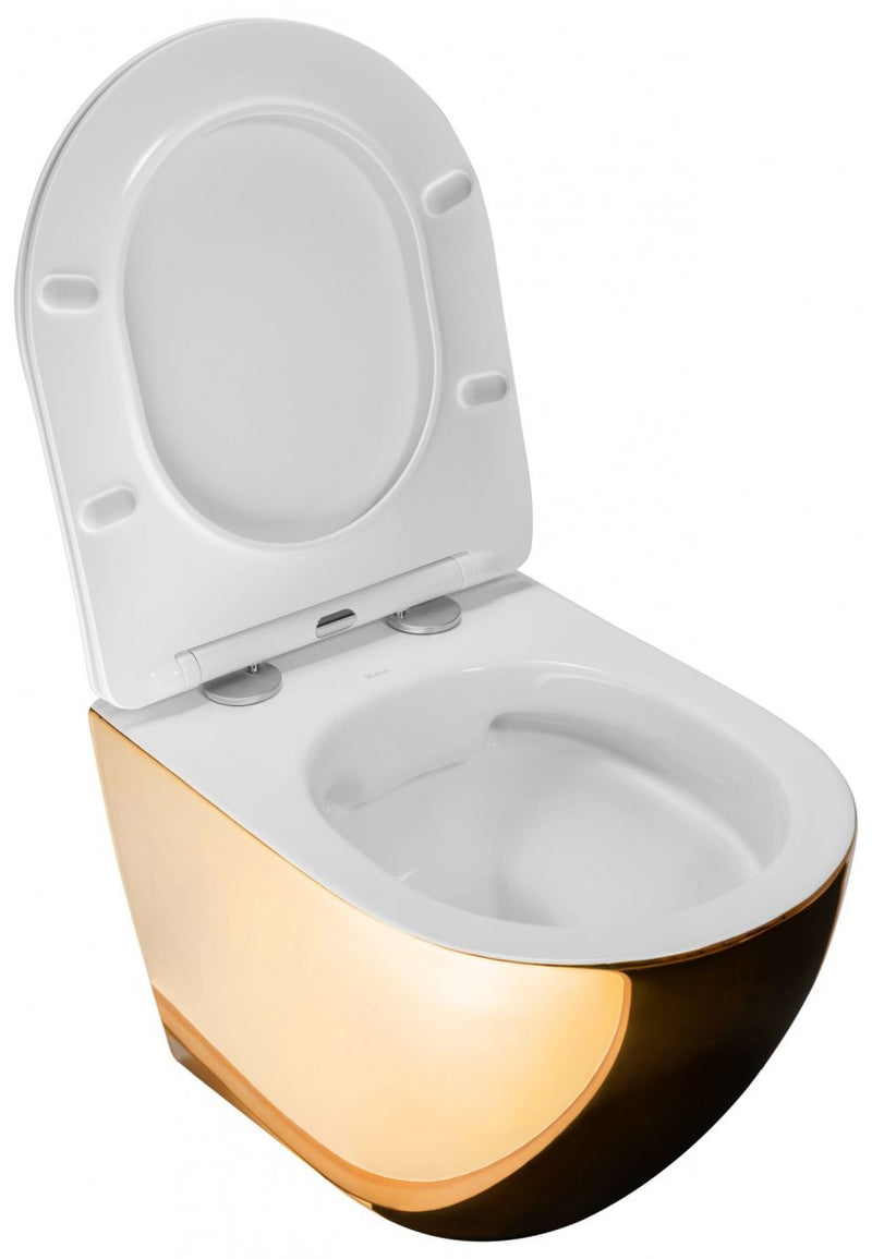 Verkort rimless toilet Rea Carlo mini goud wit