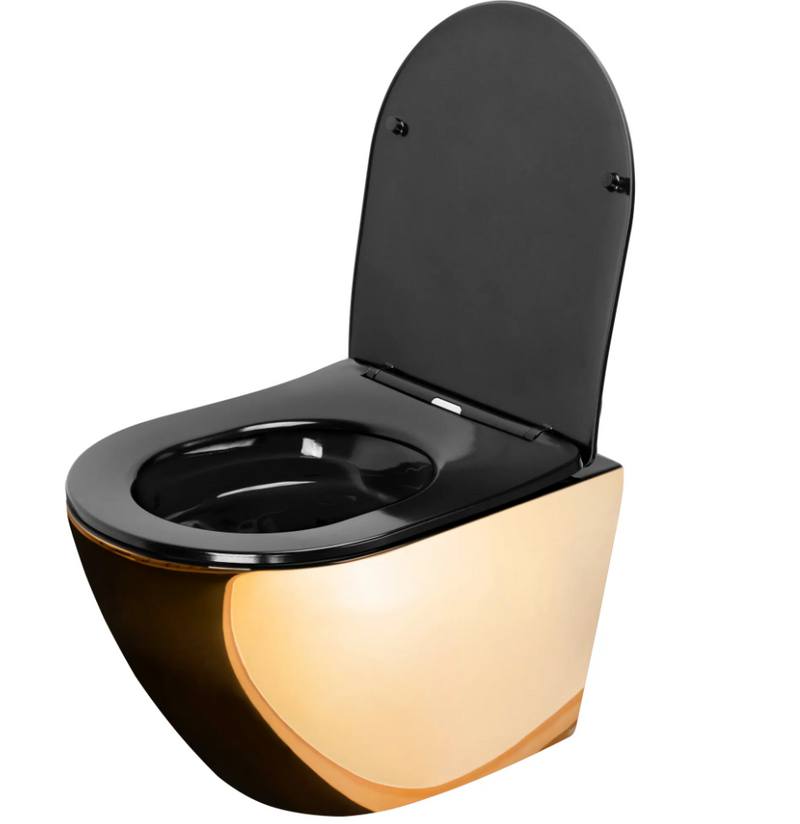 Verkort Rimless toilet goud zwart Rea Carlo