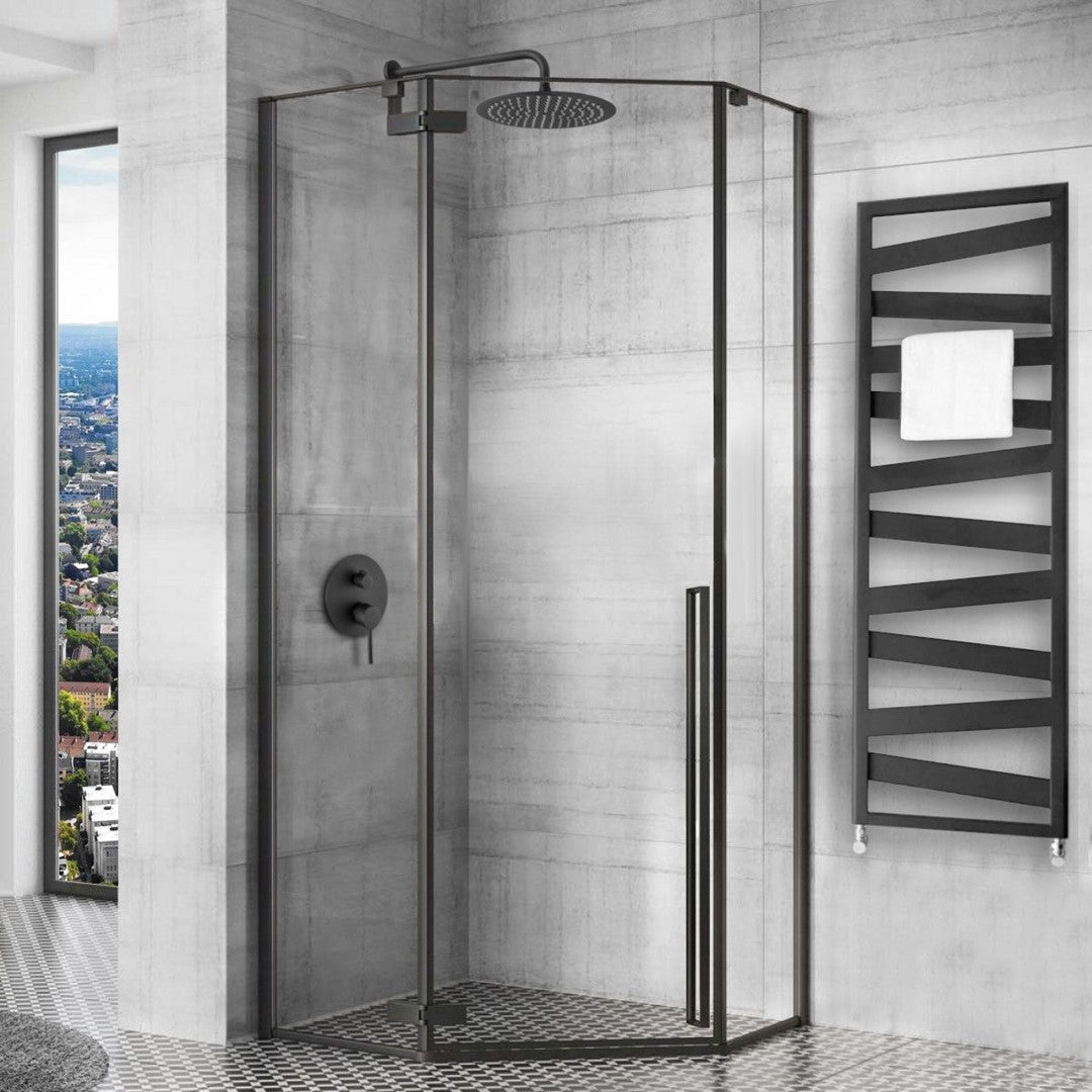 Detail van glas en mat zwart van Rea Vijfhoek Diamond douchecabine