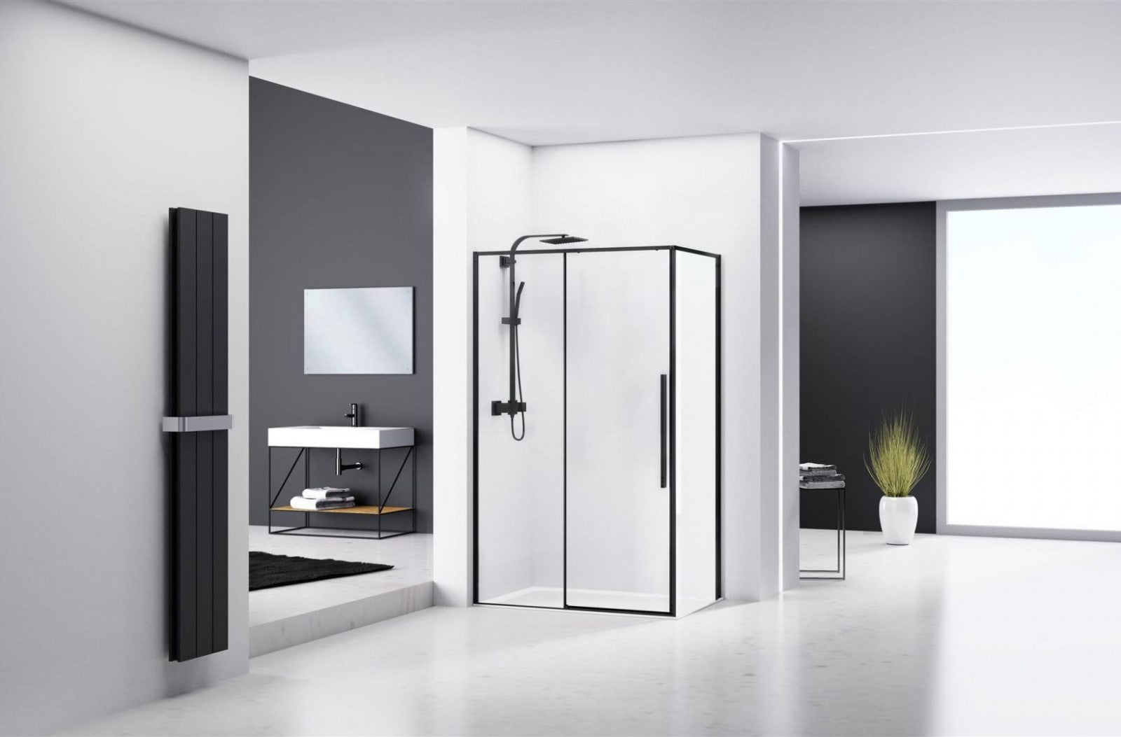 Detail van glas en mat zwart van Rea REA-K6310 douchecabine
