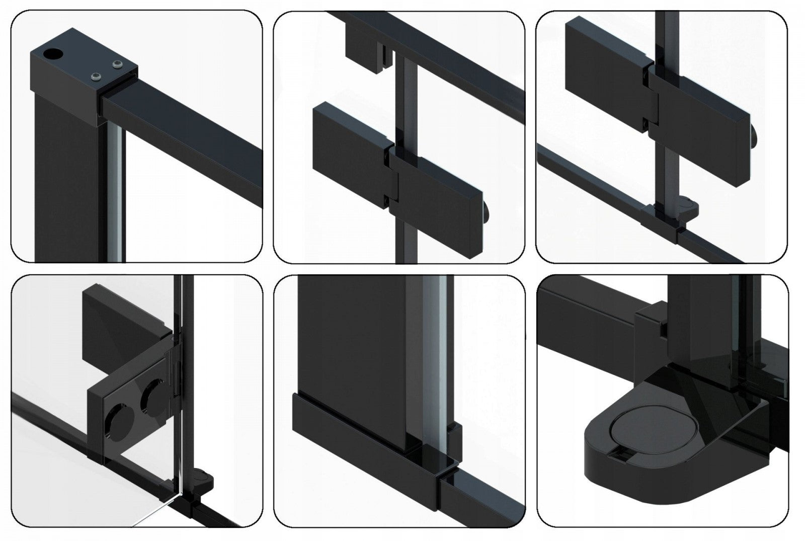 Detail van glas en mat zwart van Rea Fargo douchecabine
