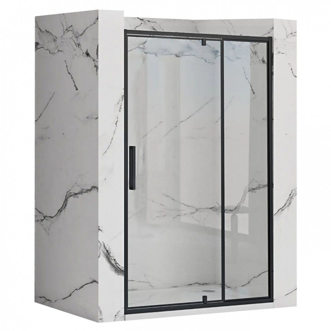 Douchedeur met vaste wand mat zwart profiel Rapid Swing 120x195cm