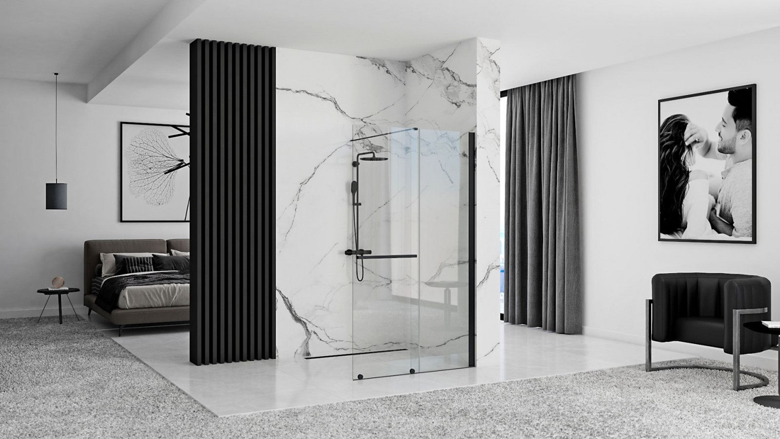 Douchewand mat zwart met uitschuifbaar deel Rea Cortis black
