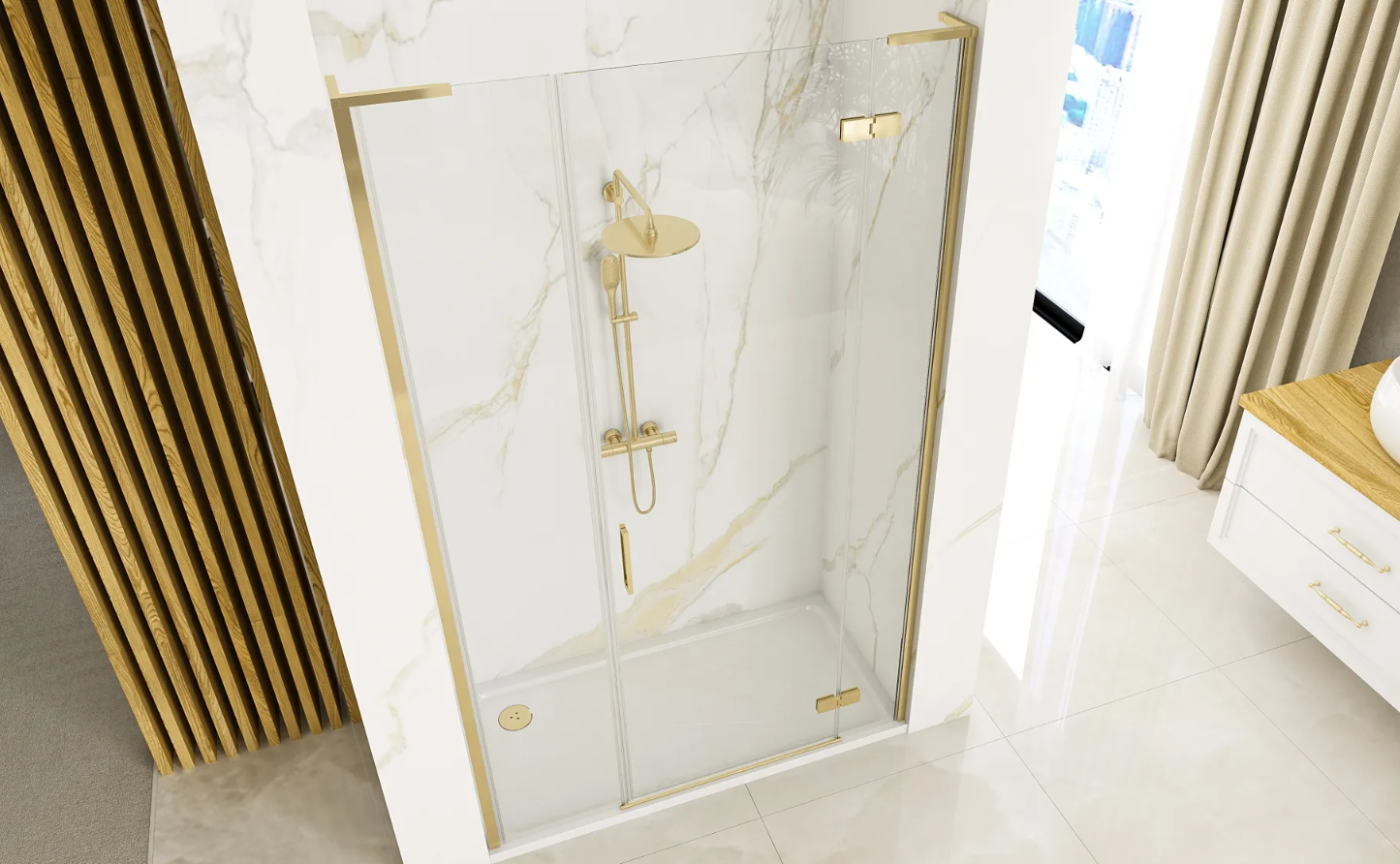 Detail van douchedeur Rea Hugo Glans Goud