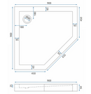 Vijfhoek douchebak 90x90 acryl glans zwart Rea Diamond