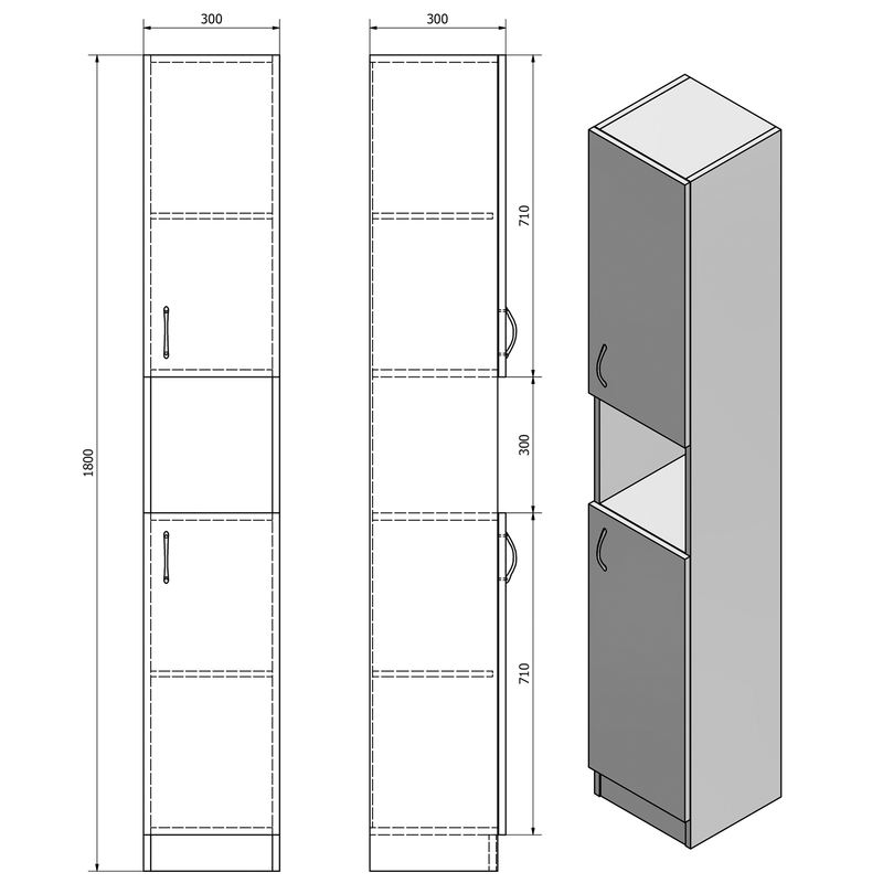 Hoge kolomkast met twee deuren 30x30x180cm Simplex Eco mat wit