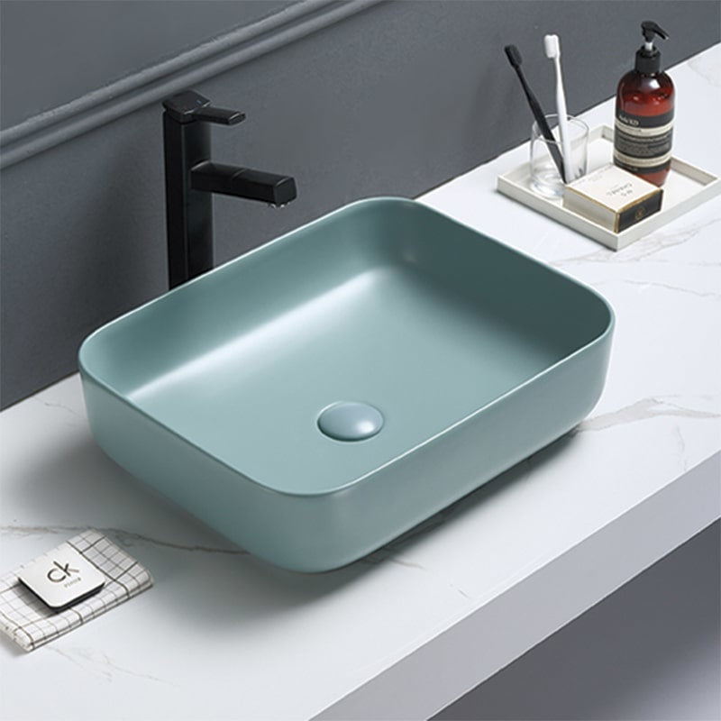 Opbouw waskom rechthoek Luzi Minerva 50x39x13 mat fjord groen incl. afvoerplug