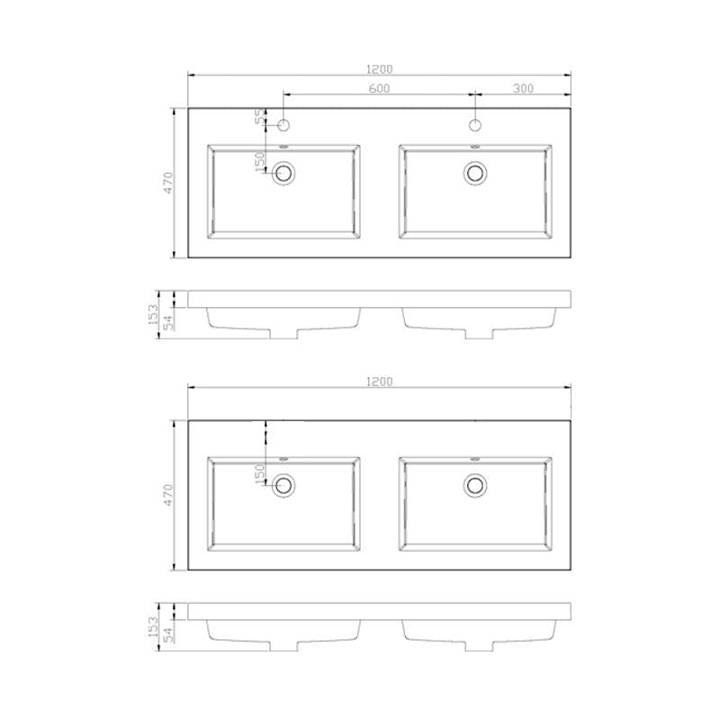 Wastafelblad blad Luzi Trend Keramiek met dubbele wasbak 120